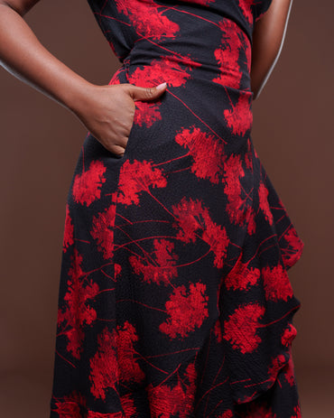Valentina Midi Wrap Dress Scarlet Bloom