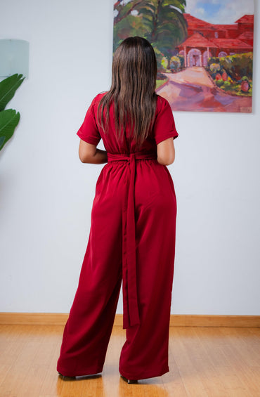 Dainty Wrap Jumpsuit In BURGUNDY