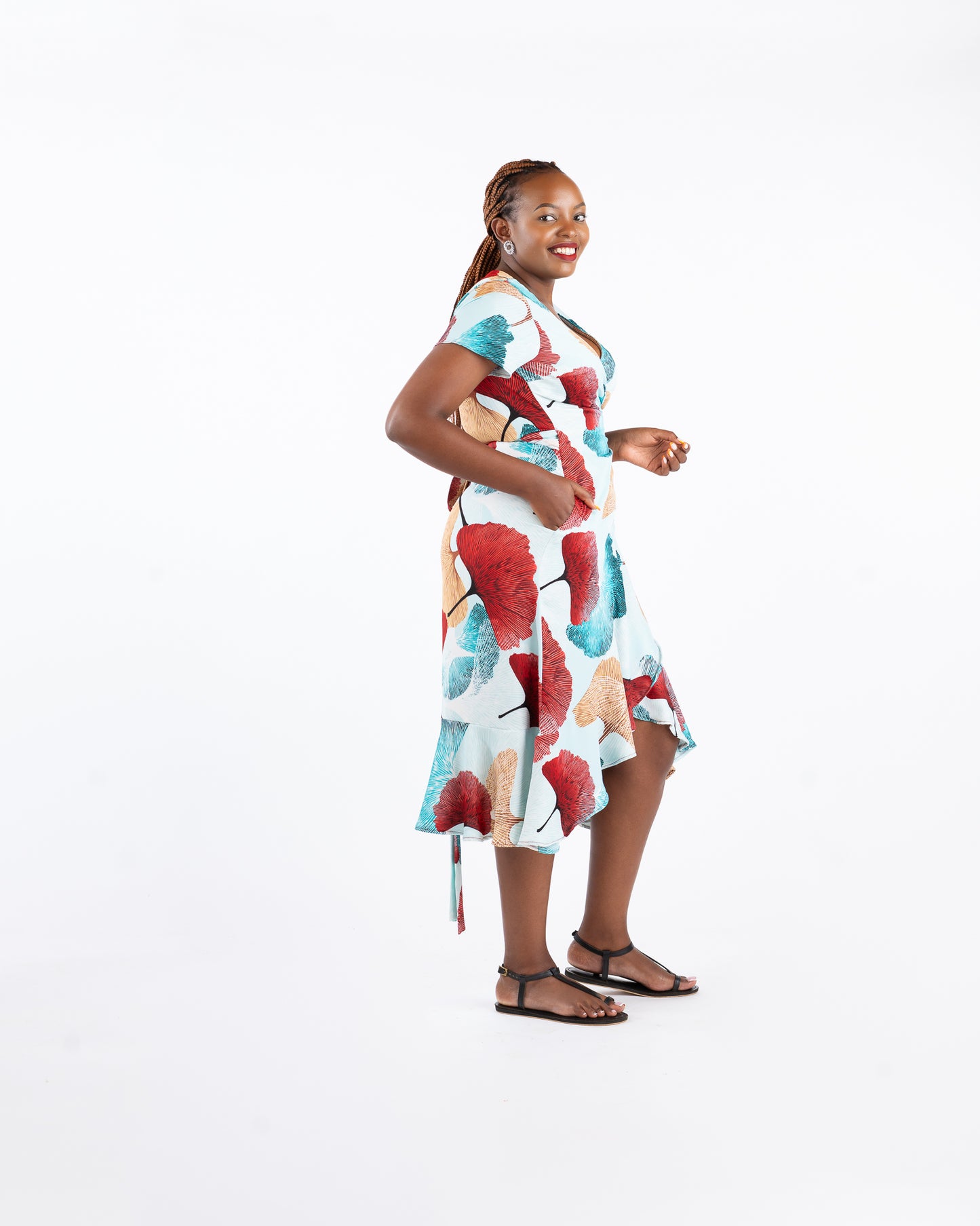 Ginkgo Midi Wrap Dress in Tan