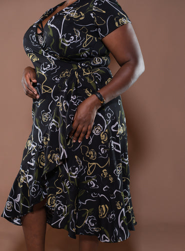 Olive Bloom Midi Wrap Dress
