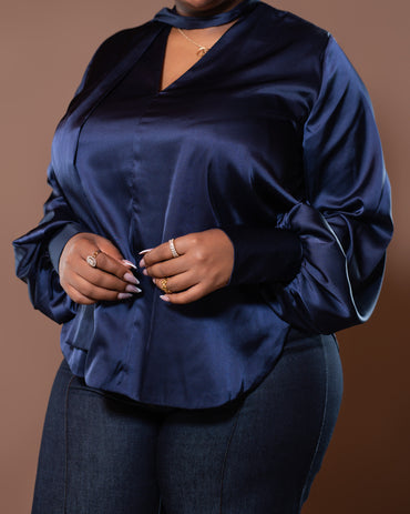 Bella Blouse in Navy Shine