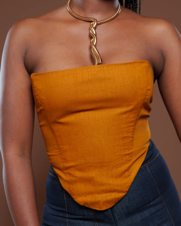 Ankara Corset In Old Gold