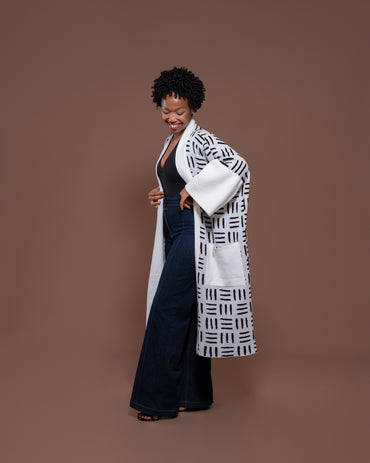 Sanaa Kimono in White Black