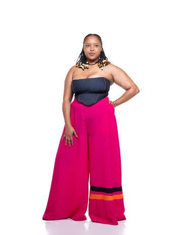 Ultra Wide Fluid Two-Tone Pants In Fuchsia