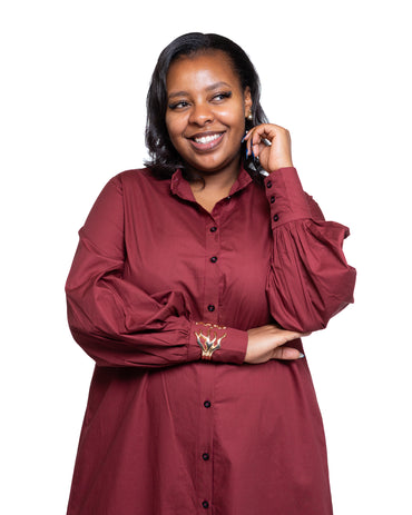 Pemba Maxi Shirt Dress In Burgundy