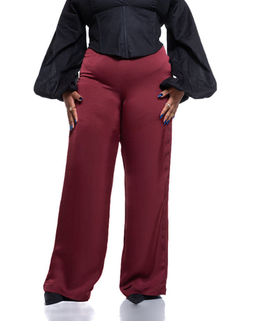 Molten Satin Wide Leg Pants in Burgundy