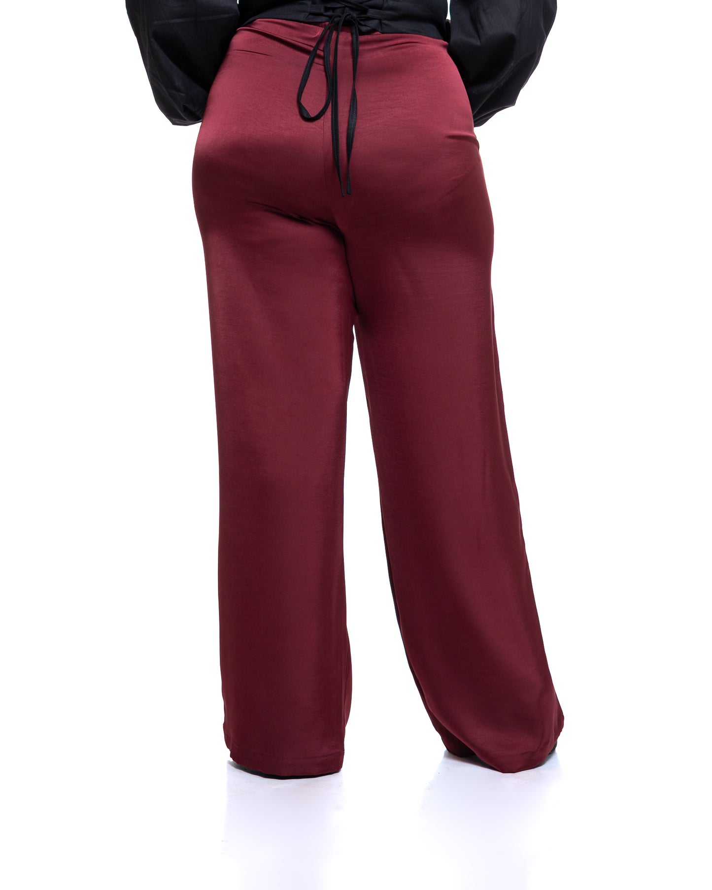 Molten Satin Wide Leg Pants in Burgundy