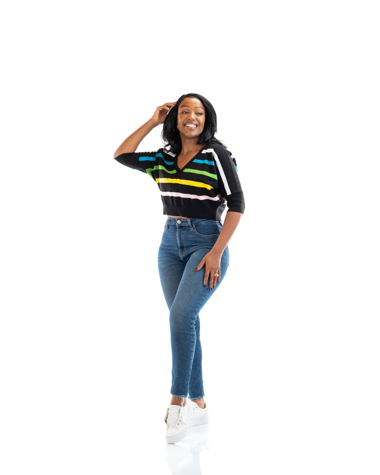 Riviera Stripe Knit Top In Black