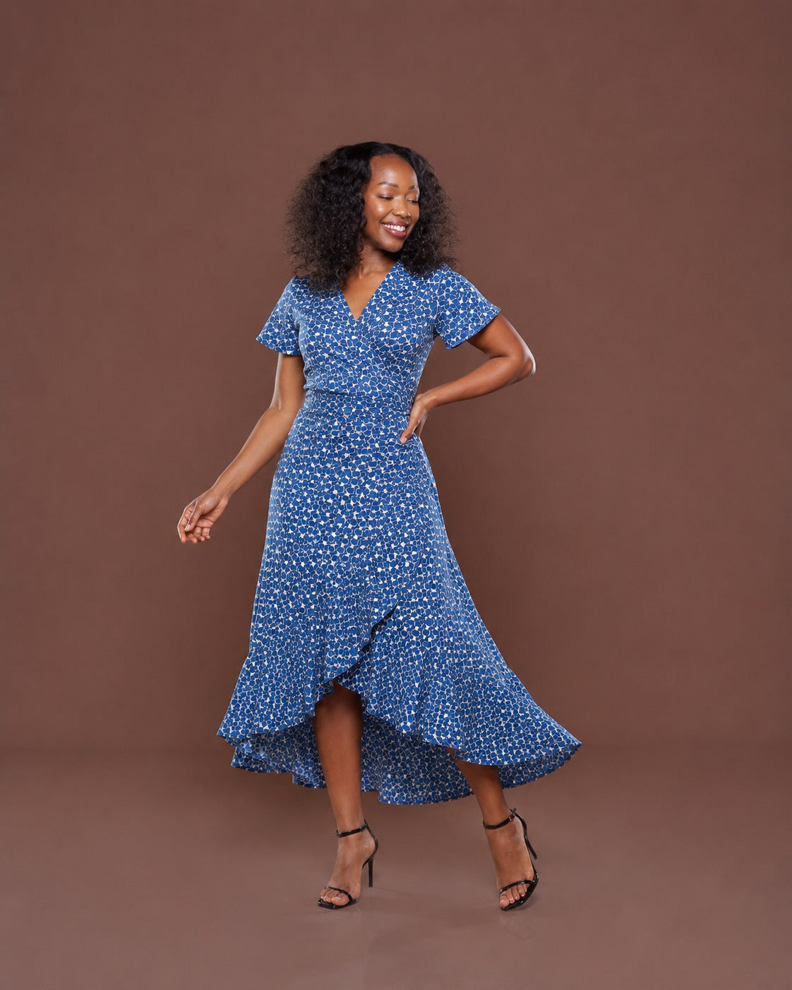 Valentina Midi Wrap Dress in Sky Halo
