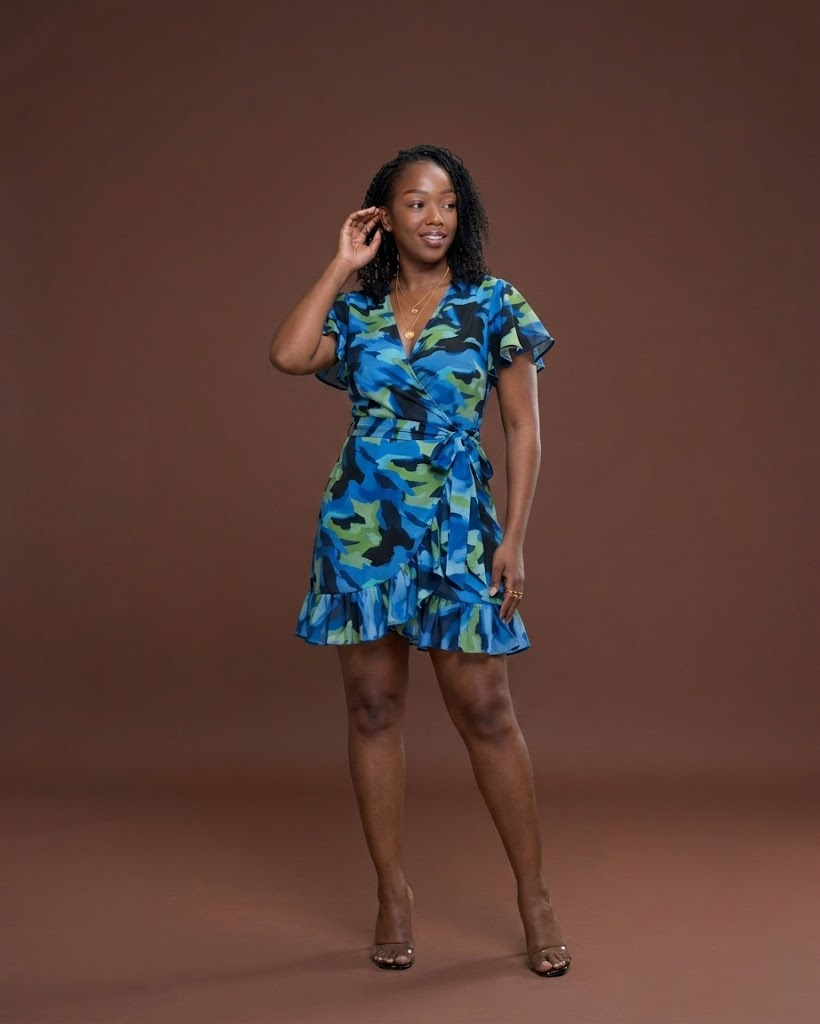 Monet Mini Wrap Dress in Cerulean