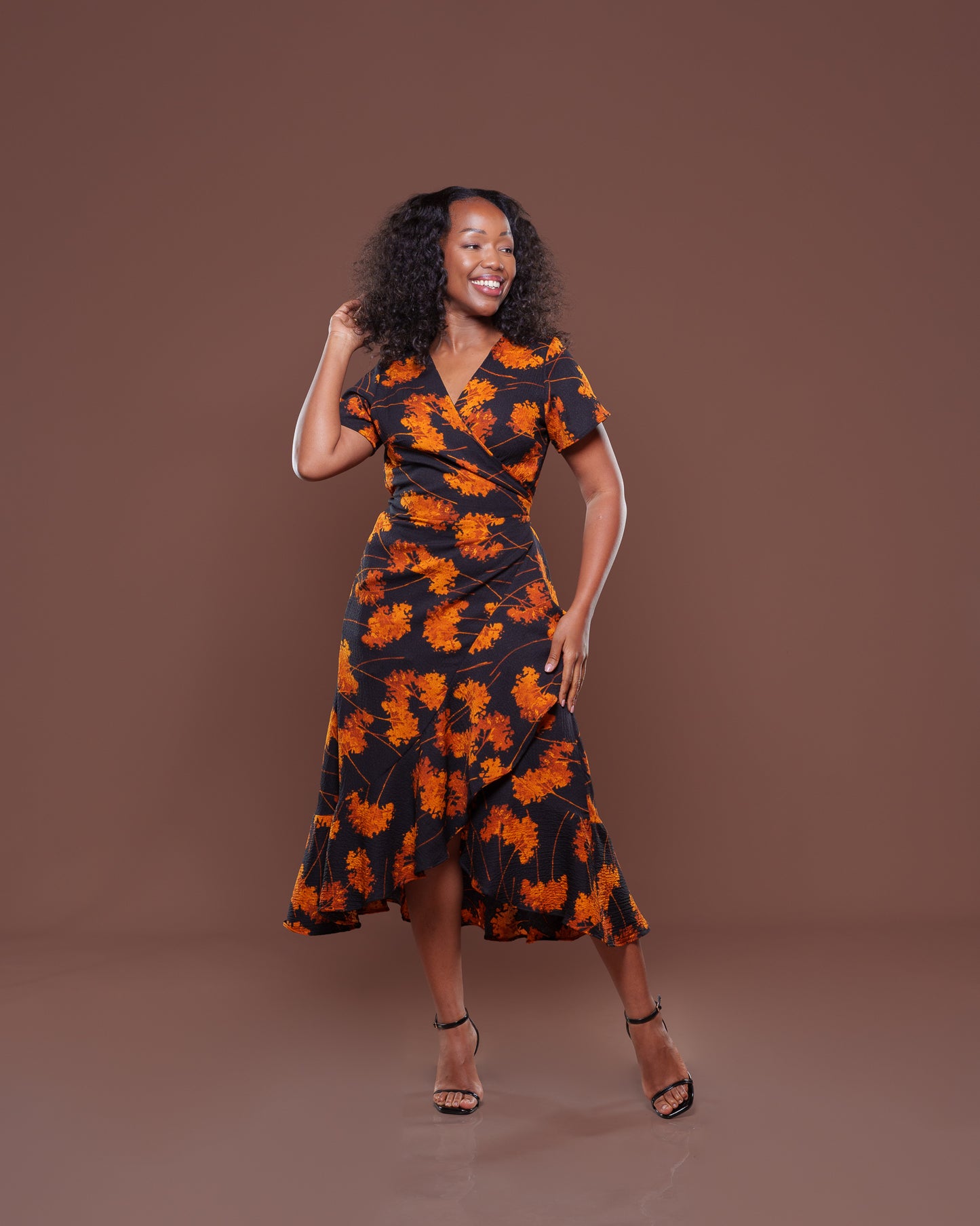 Valentina Midi Wrap Dress Marigold Bloom