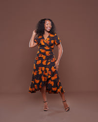 Valentina Midi Wrap Dress Marigold Bloom