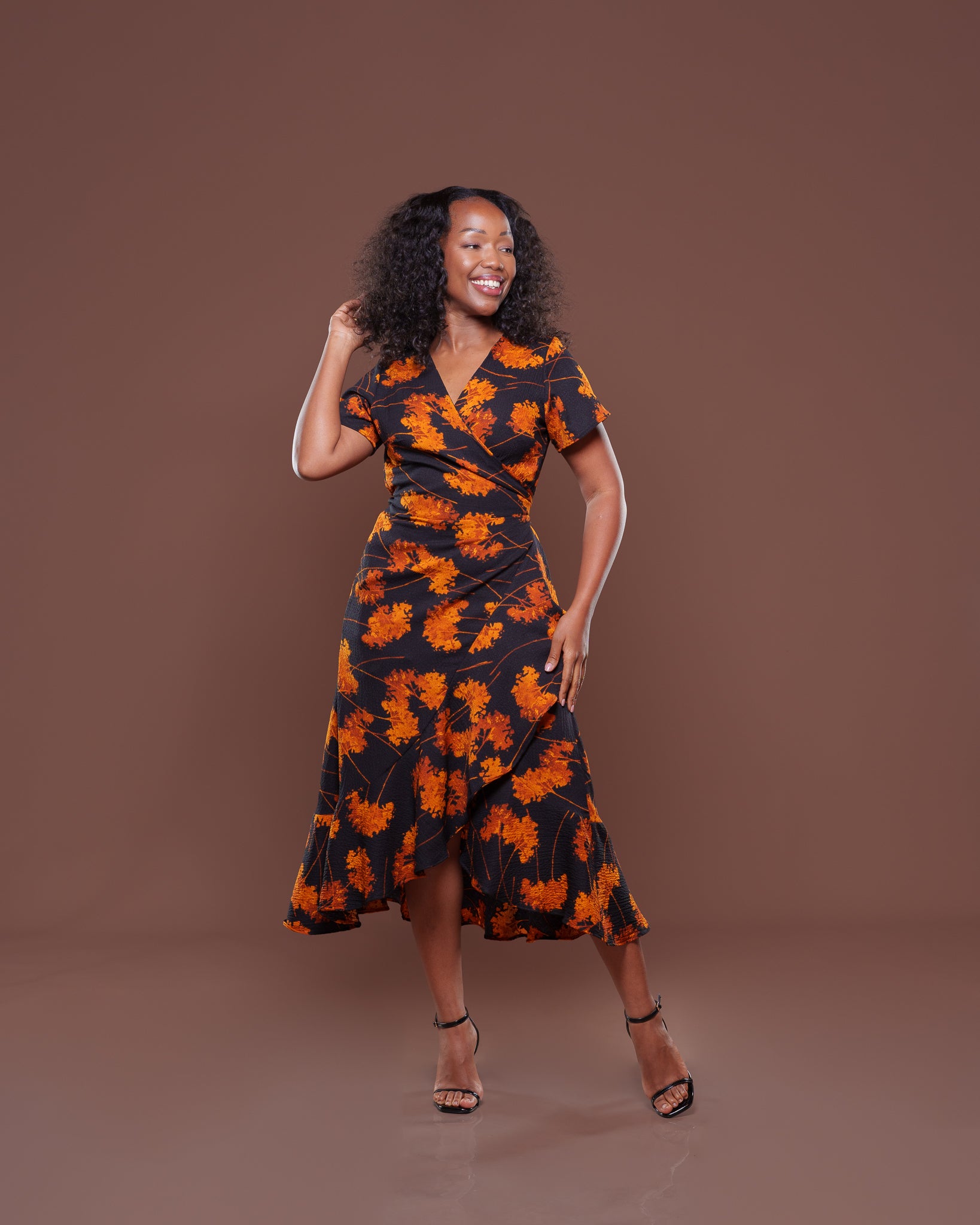 Valentina Midi Wrap Dress Marigold Bloom