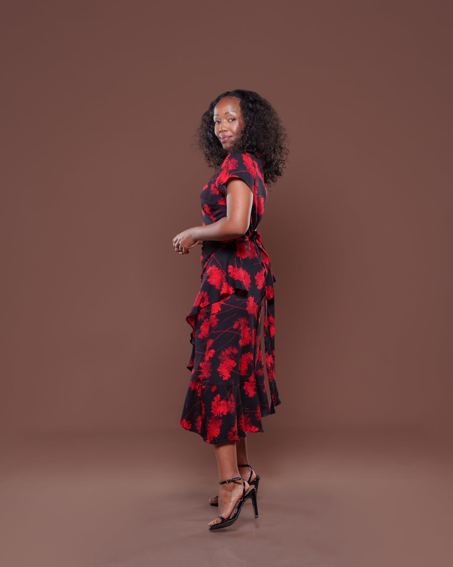Valentina Midi Wrap Dress Scarlet Bloom