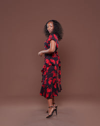 Valentina Midi Wrap Dress Scarlet Bloom