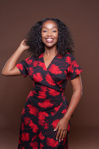 Valentina Midi Wrap Dress Scarlet Bloom