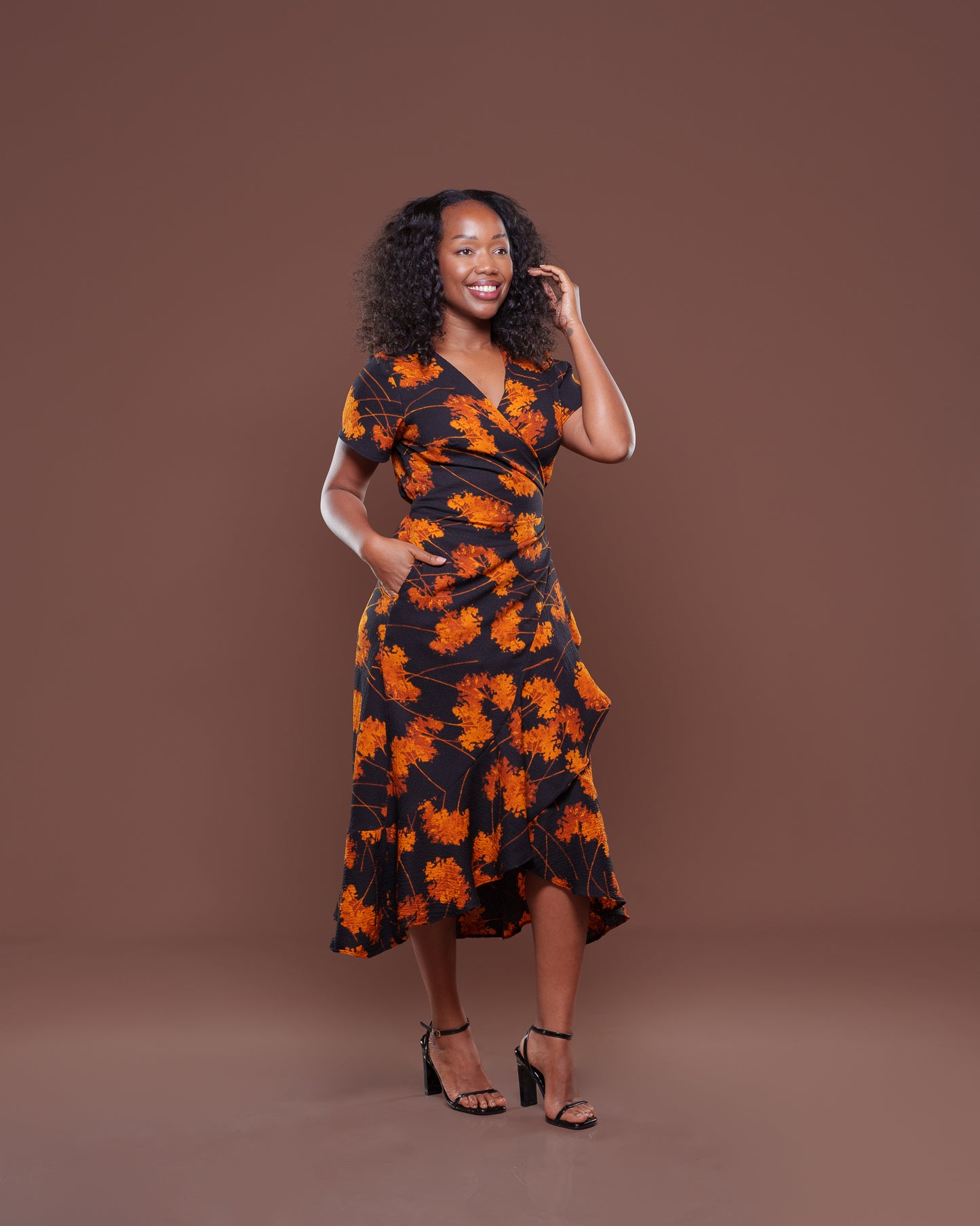 Valentina Midi Wrap Dress Marigold Bloom