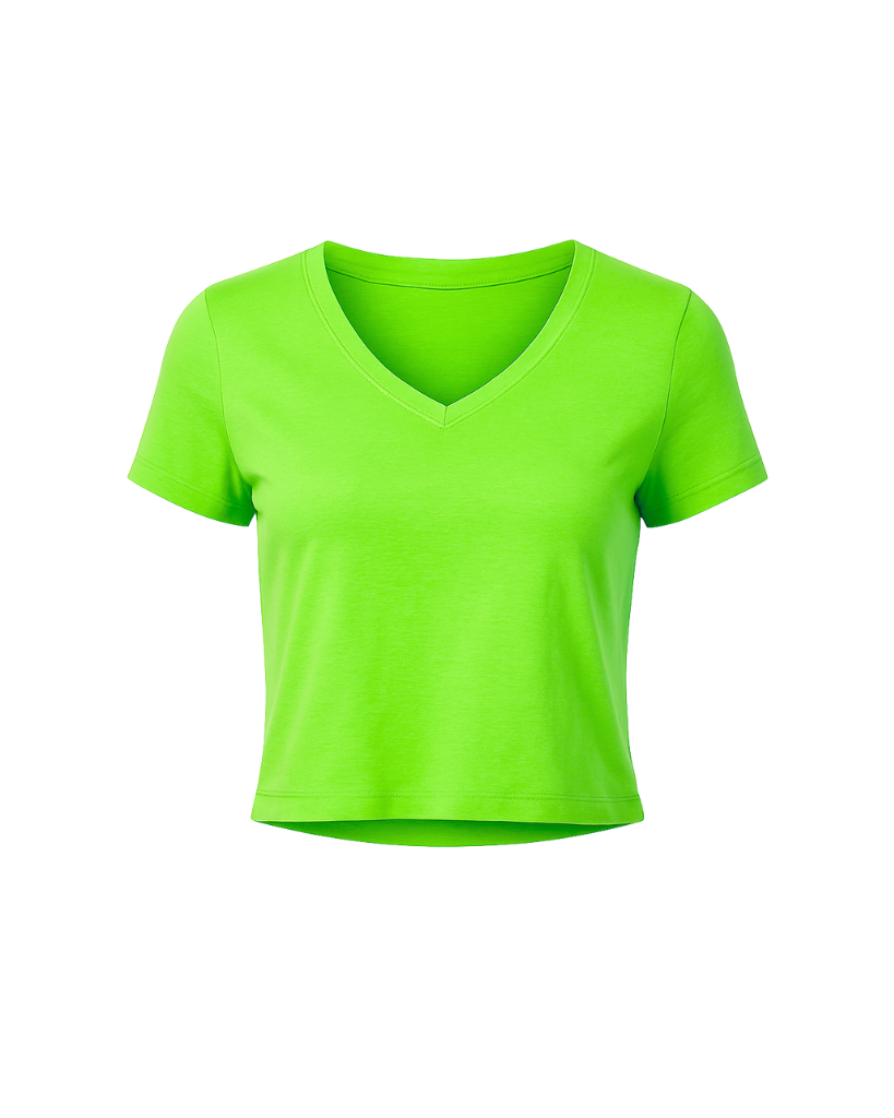 Cap Sleeve V-Neck Crop Tee in Lime Green