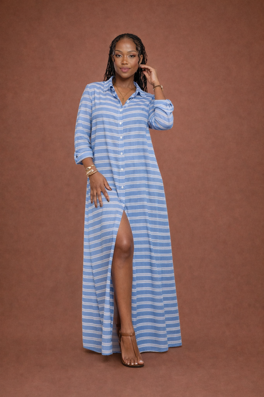 Metro stripe Maxi Shirt Dress