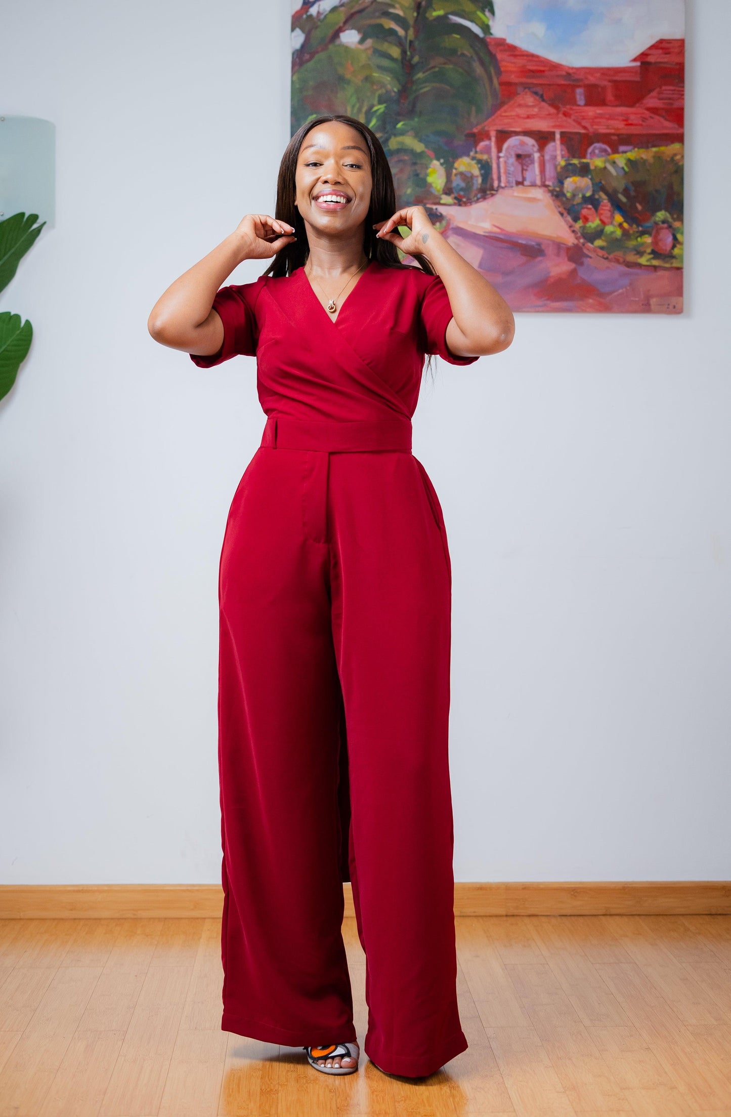 Dainty Wrap Jumpsuit In BURGUNDY