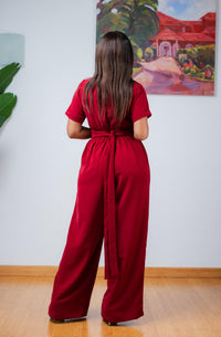 Dainty Wrap Jumpsuit In BURGUNDY