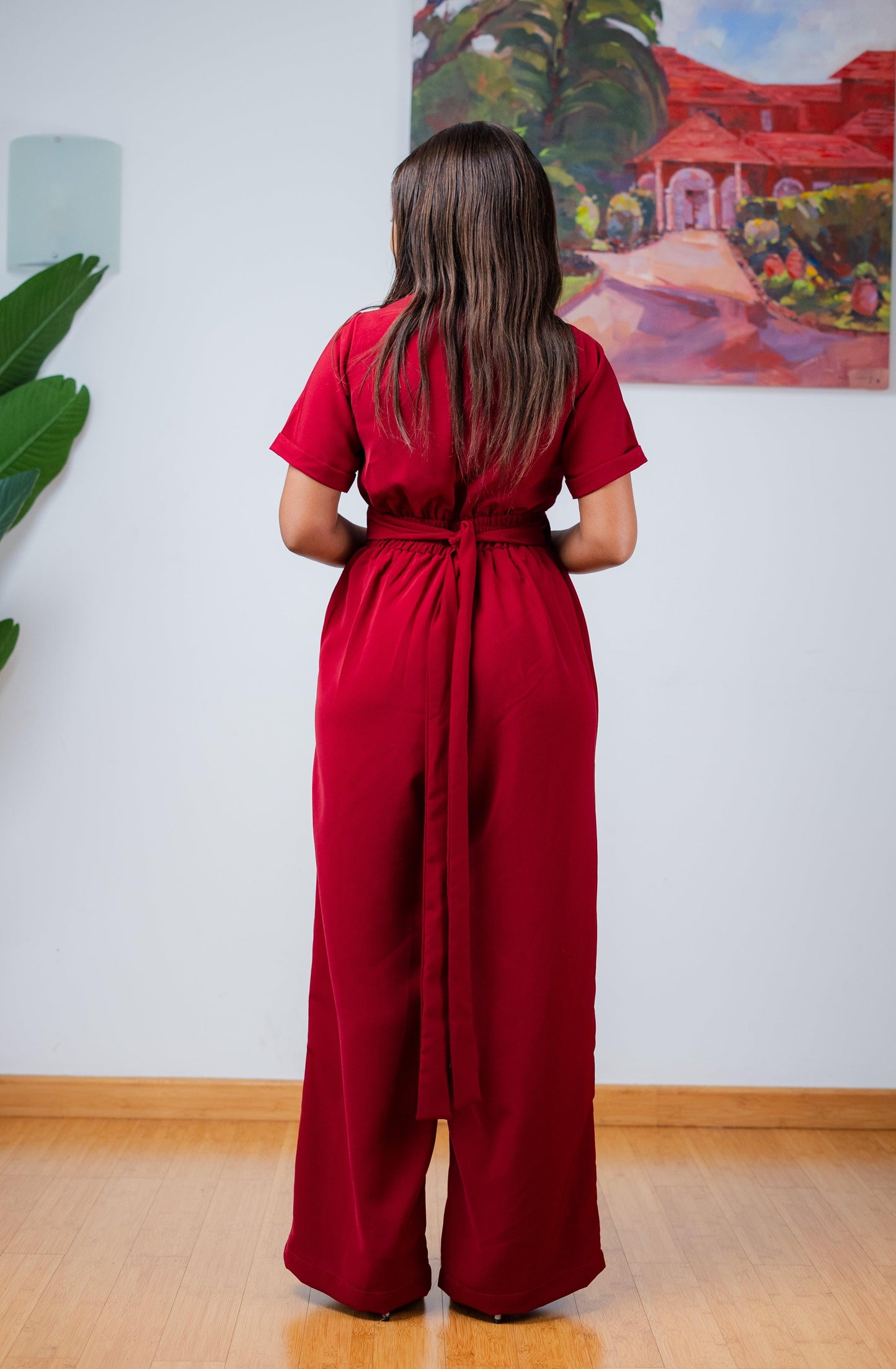 Dainty Wrap Jumpsuit In BURGUNDY