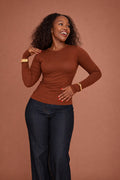 Long Sleeve Round Neck Top in Choco