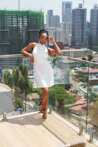 Cowl Back Mini Dress In Pearl