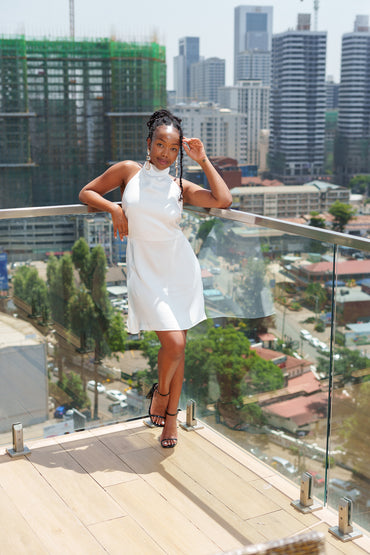 Cowl Back Mini Dress In Pearl