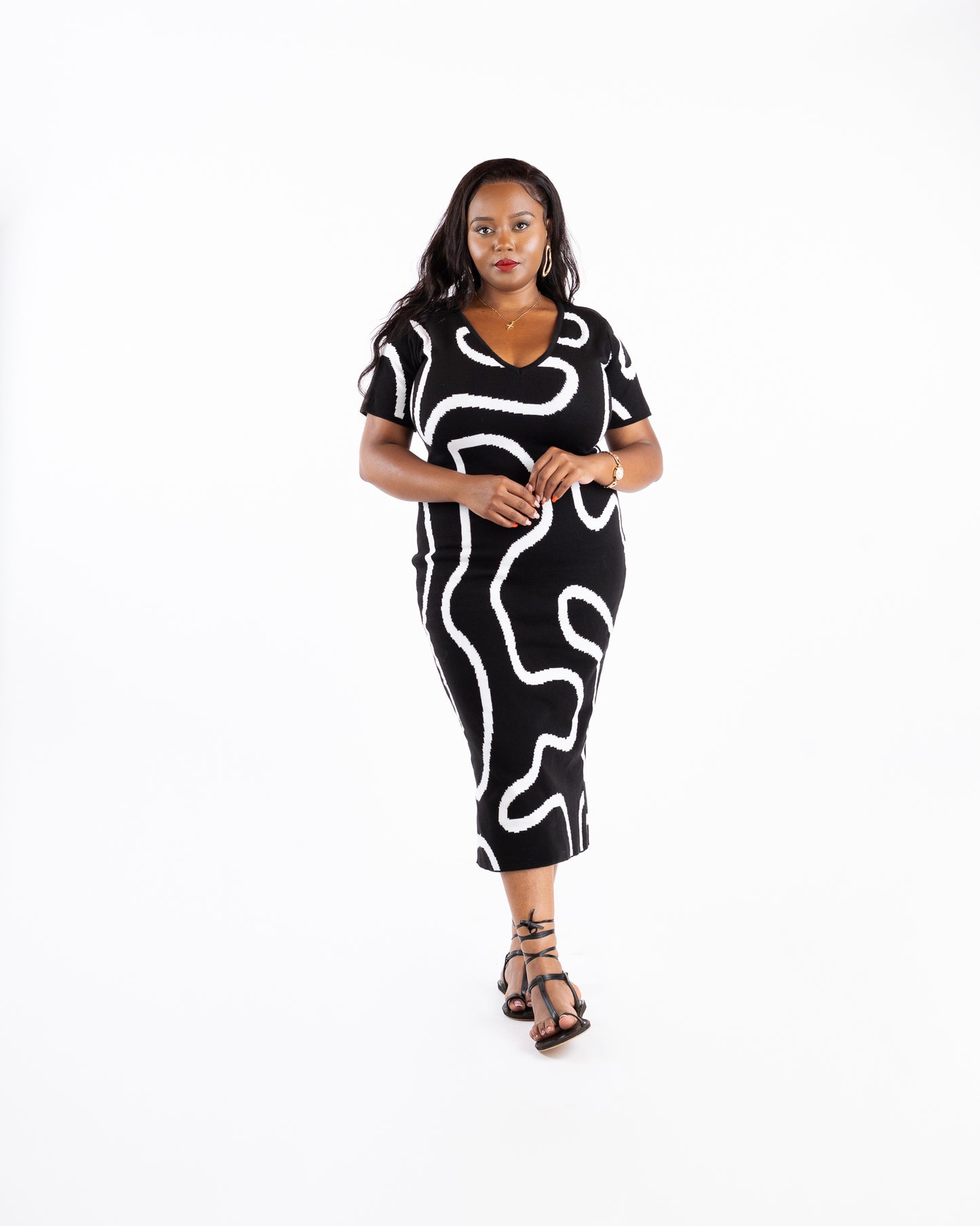 PETRA Knit Midi Dress In Black
