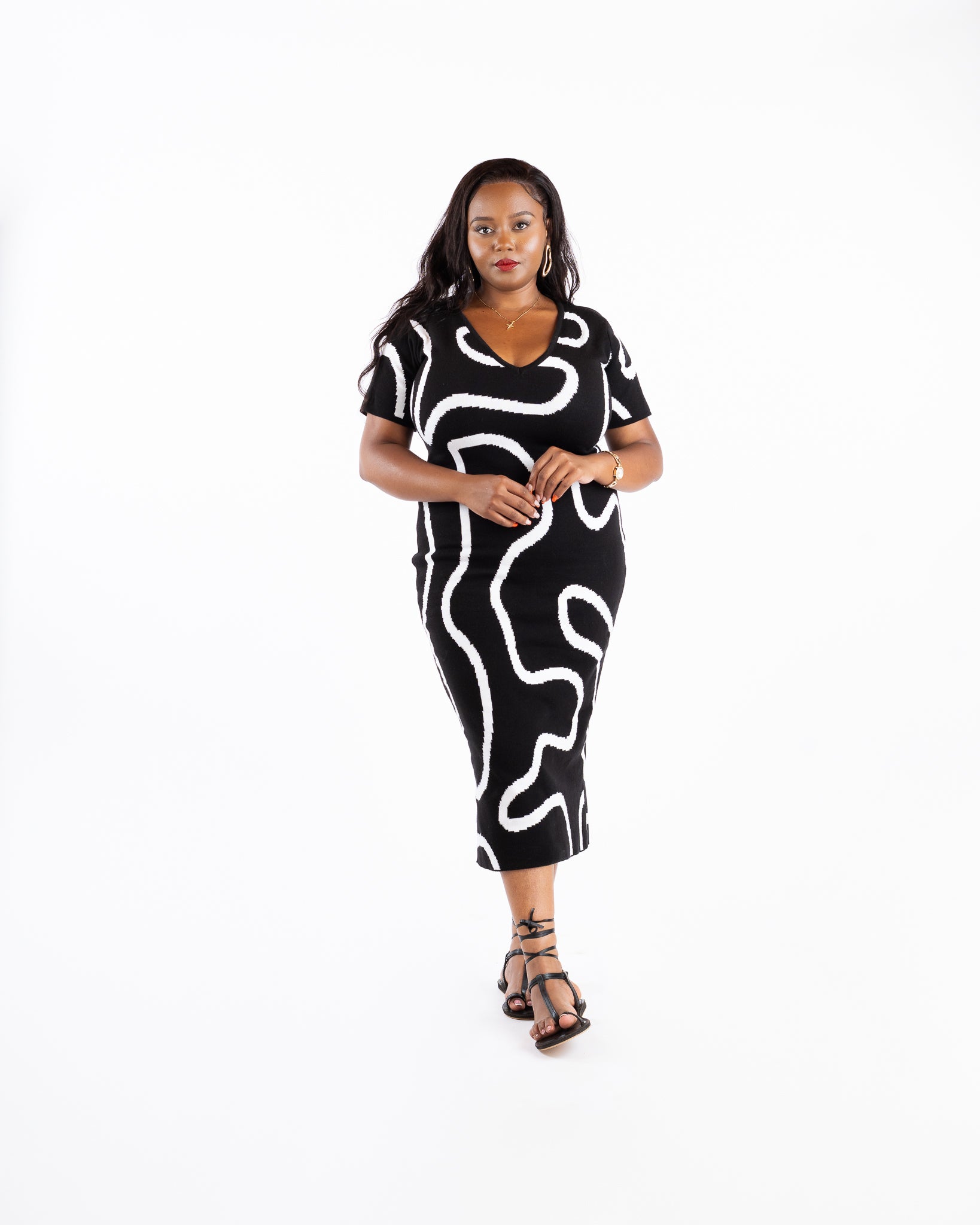 PETRA Knit Midi Dress In Black