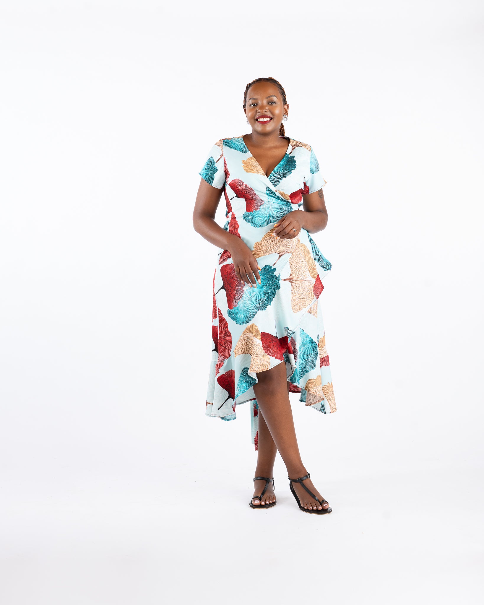 Ginkgo Midi Wrap Dress in Tan