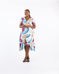 Ginkgo Midi Wrap Dress in Fuchsia