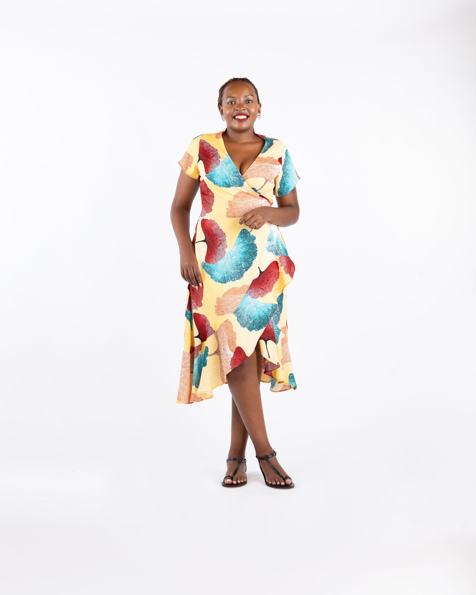 Ginkgo Midi Wrap Dress in Crimson