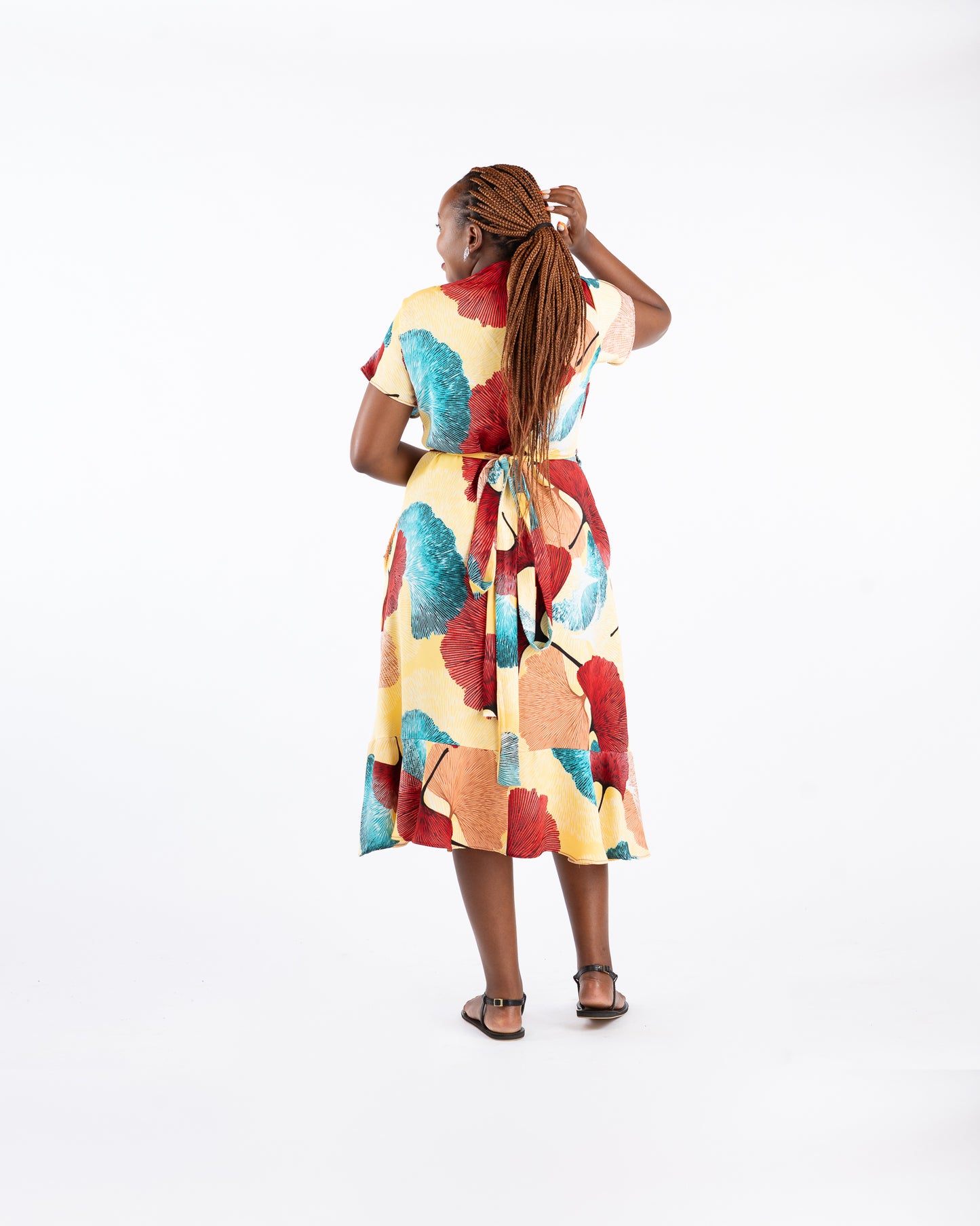 Ginkgo Midi Wrap Dress in Crimson