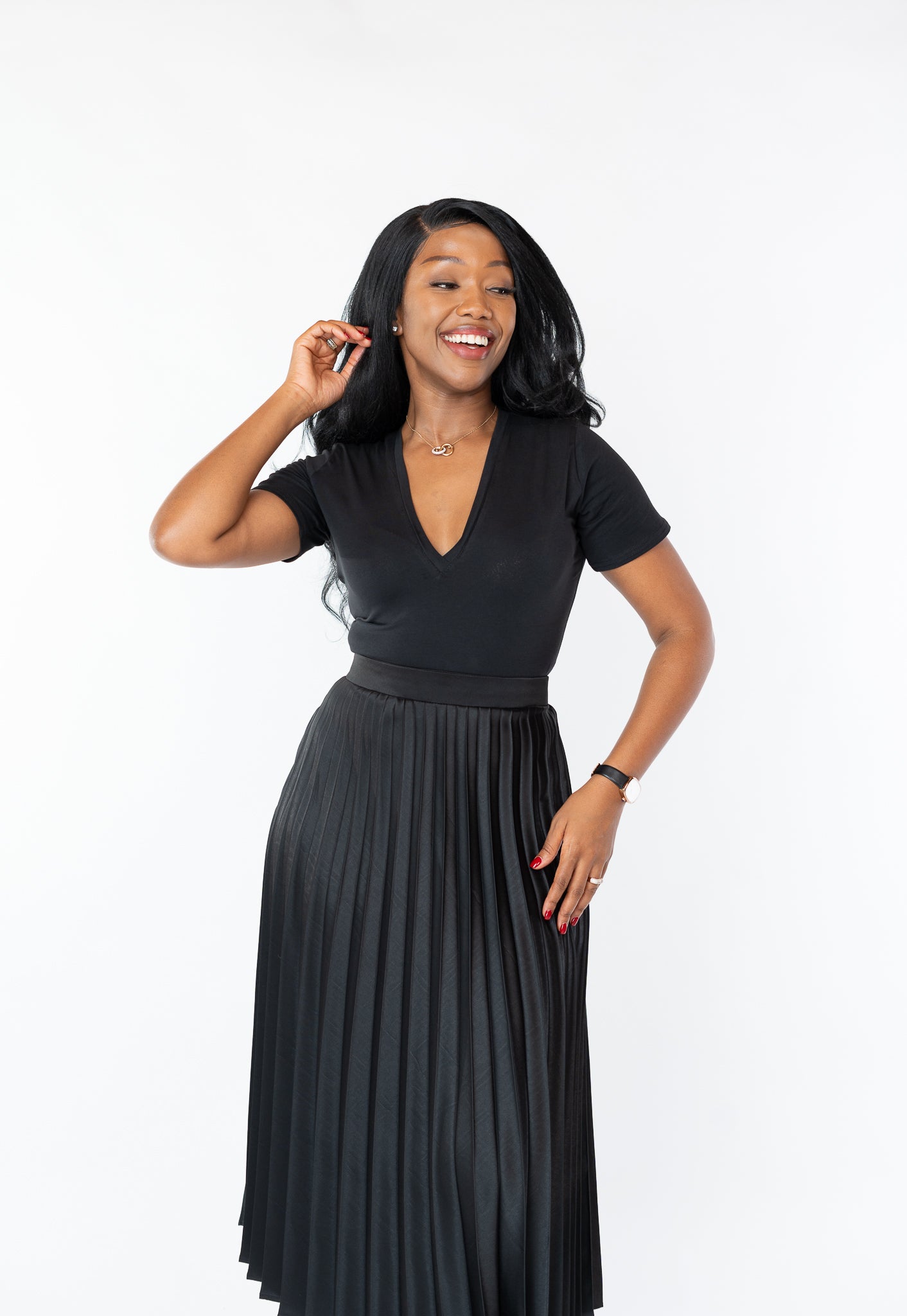 Cap Sleeve V Neck Bodysuit in BLACK