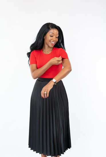 Cap Sleeve Round Neck Bodysuit in RED