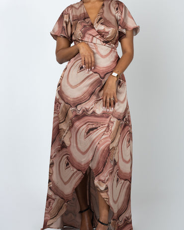 Marble Gold Maxi Wrap Dress