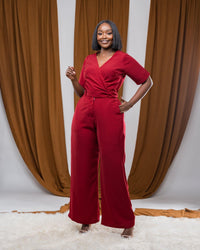 Dainty Wrap Jumpsuit In BURGUNDY