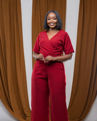 Dainty Wrap Jumpsuit In BURGUNDY
