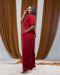 Dainty Wrap Jumpsuit In BURGUNDY