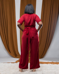 Dainty Wrap Jumpsuit In BURGUNDY