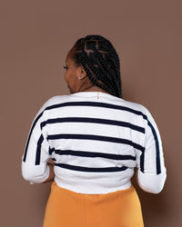 Riviera Stripe Knit Top in White Navy