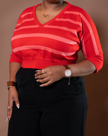 Riviera Stripe Knit Top in Red