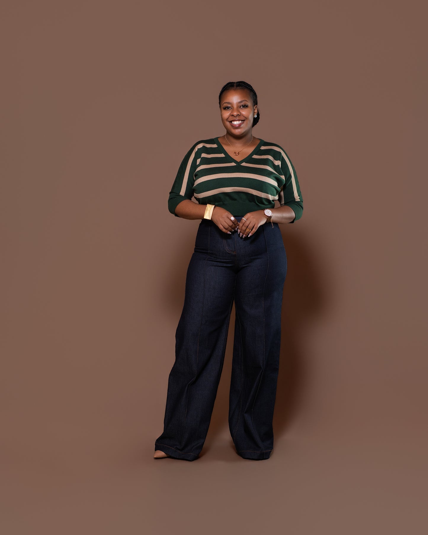Riviera Stripe Knit Top in Emerald