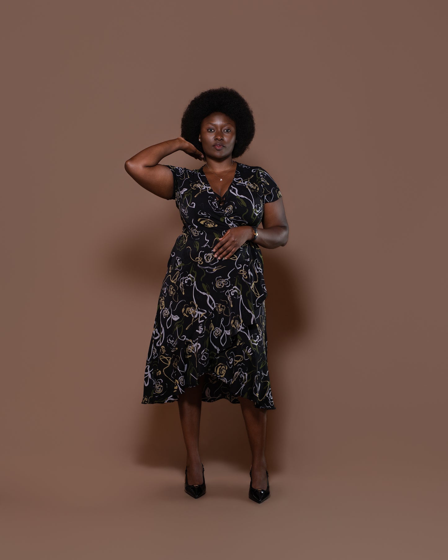 Olive Bloom Midi Wrap Dress