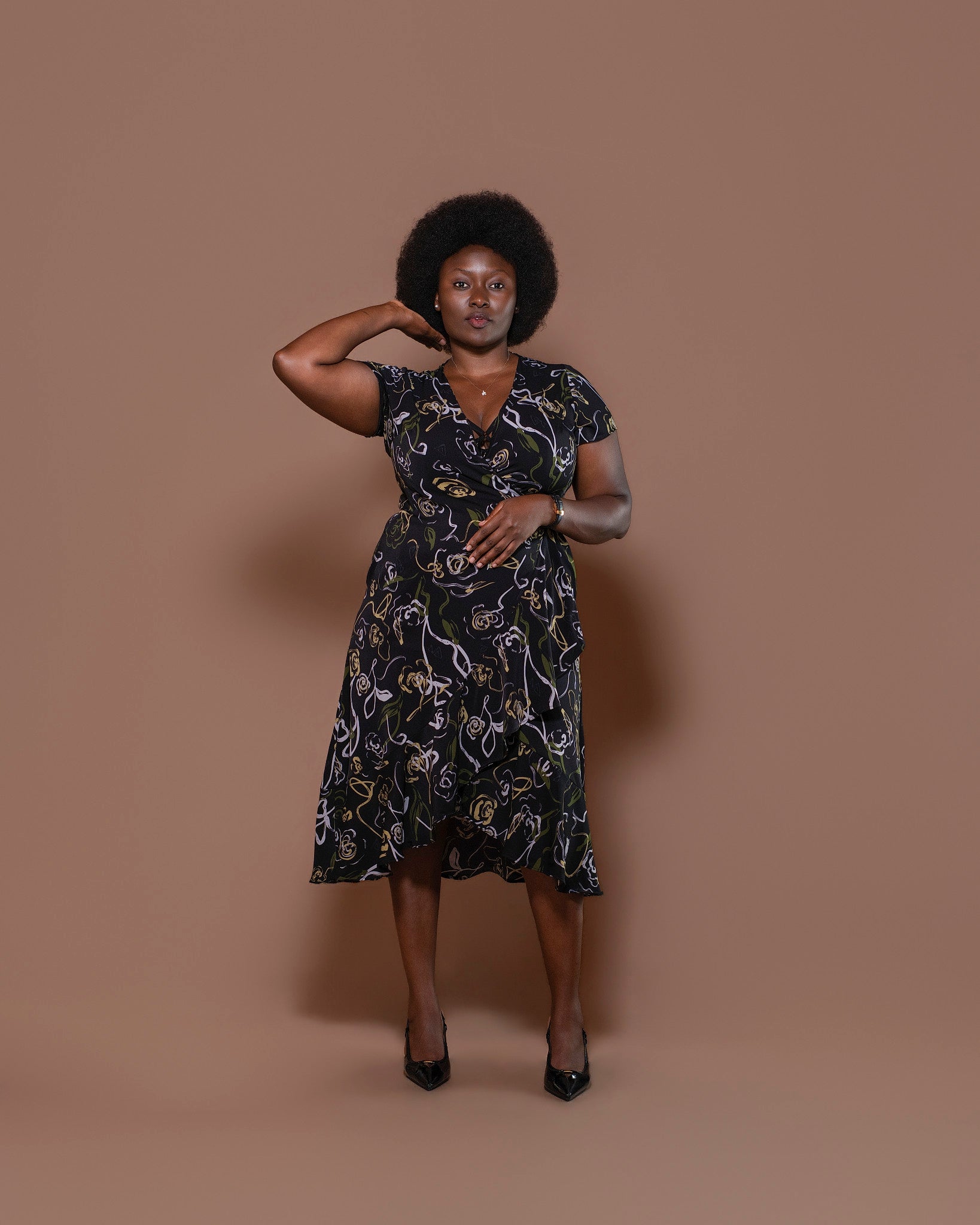 Olive Bloom Midi Wrap Dress