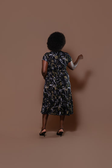 Olive Bloom Midi Wrap Dress