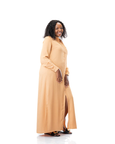 Chiffon Maxi Shirt Dress in Camel