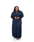 Chiffon Maxi Shirt Dress in Navy
